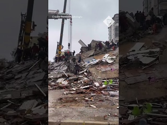 Building Collapses in Turkey Amid Ongoing Earthquake Rescue Efforts
