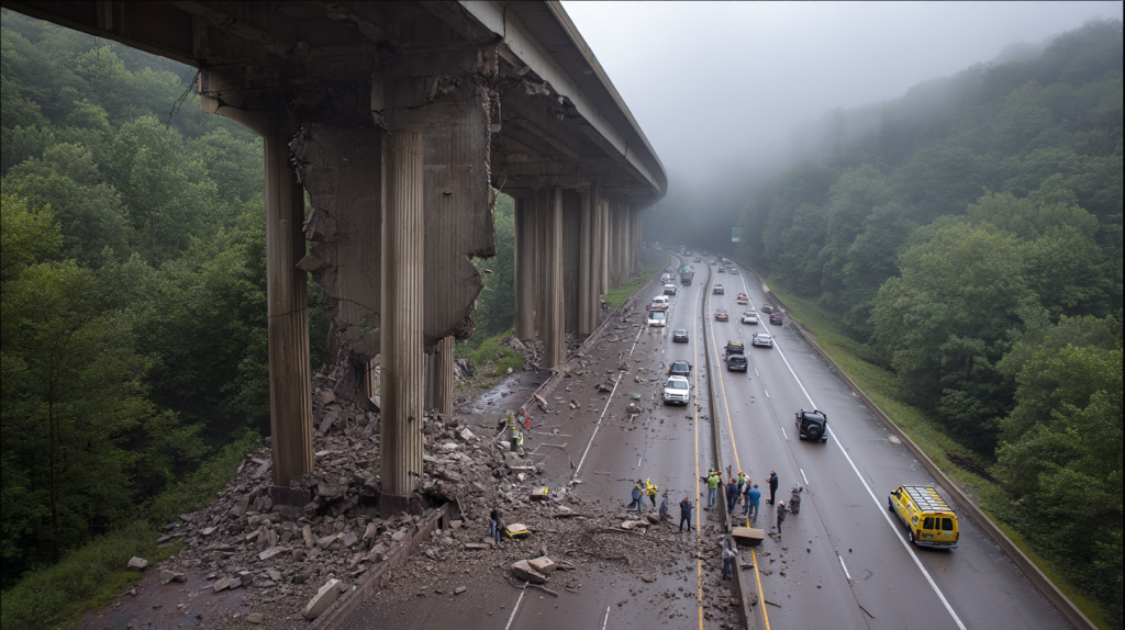 Earthquake Damages Bridge: Outer Concrete Collapses, Core Structure Remains IntactWhen the Ground Shook: A Bridge’s Narrow Escape